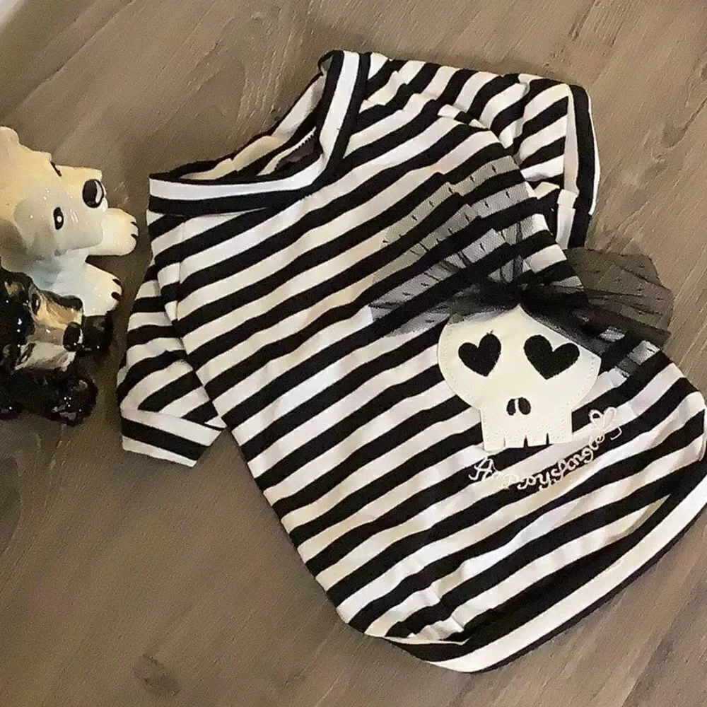 Striped Skull Hearts Dog Shirt